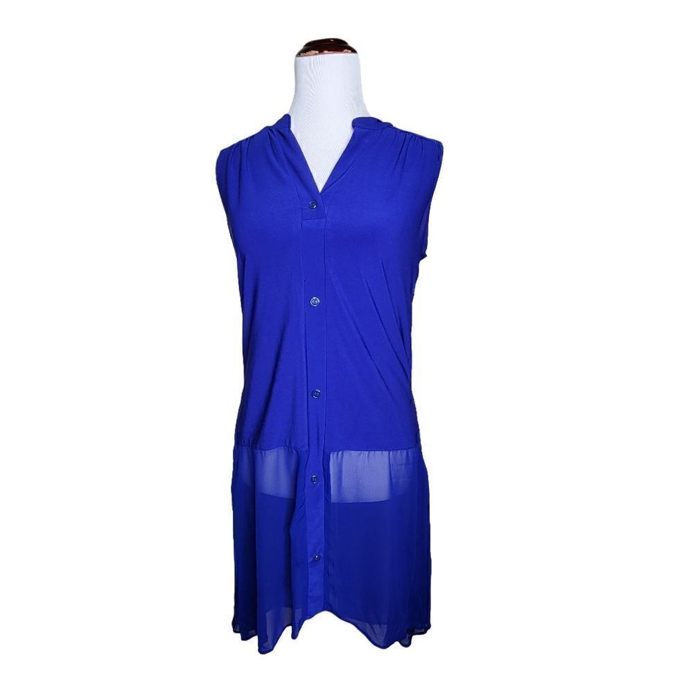 Adele & May Sheer Sleeveless Button Front Tunic Blue Size Small